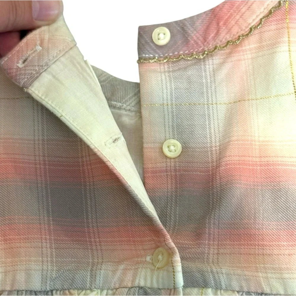 Baby Gap Pink Plaid Gold Thread Dress with Bloomers 12–18 Months